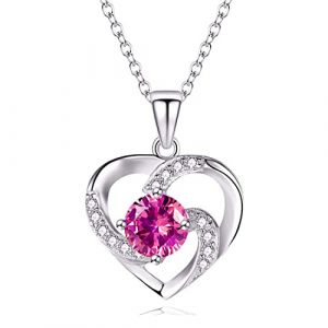 TSLRSA- Collier Coeur Femme Argent Sterling 925 Pierre de Naissance Diamant Collier Fille Femme Bijoux Cadeau Fête des Mères Cadeau Saint Valentin Anniversaire Petite Amie (Rose Rouge) (knitconstellate, neuf)