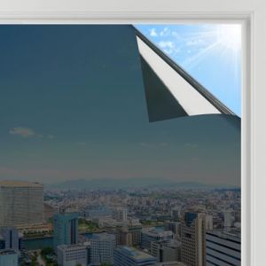 rabbitgoo Film Fenetre Anti Regard Miroir, Film Miroir pour Fenetre sans Tain, Brise Vue Vitre Adhesif Anti Chaleur Anti UV, Filtre Occultant Fenêtre Protection de Soleil, 60x200cm, Noir Argent (RabbitgooFR, neuf)