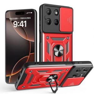 UPLAI Coque pour Motorola Moto G15 / Moto G15 Power, Tr&egrave;s Mince Antichoc Armure Silicone Housse avec Glisser Cam&eacute;ra Cover et Magn&eacute;tique Anneau Support, PC+TPU Durable &Eacute;tui.Rouge (UPINLY, neuf)