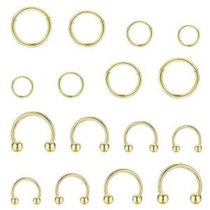 JeweBella 16 Pi&egrave;ces 16G Piercing Nez Anneaux Acier Chirurgical Clicker Segment Anneau Nez Piercing Fer &agrave; Cheval Piercing Oreille Anneau Argent/Or Piercing Helix Conch Tragus Septum 6-12mm (MOY-UK, neuf)
