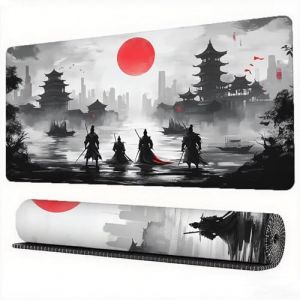 Tapis de Souris Japon 800 x 300 mm Guerrier Tapis de Souris Grand Japonais Mouse Pad Base en Caoutchouc Antid&eacute;rapant Surface avec Coutures sur Les Bords Desk Mat pour Ordinateur Maison Bureau,Model755 (Gnulguxo, neuf)