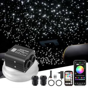SUNKENET Ciel &eacute;toil&eacute; scintillant 20 W - 400 pi&egrave;ces (0,75 + 1,0 + 1,5 mm) x 3 m - Ciel &eacute;toil&eacute; - Fibre optique RGBW - Application Bluetooth - T&eacute;l&eacute;commande - Lumi&egrave;re LED pour voiture, plafond, th&eacute;&acirc;tre (SUNKENET, neuf)
