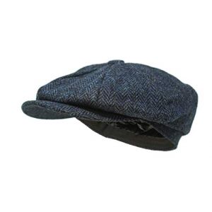 Borges & Scott Casquette Lomond Newsboy - 100% Laine - Harris Tweed - Tissé à la Main - Résistant à l'eau - Bleu Marine Herringbone 54cm (X-Petit) (Tumi Latin American Crafts, neuf)