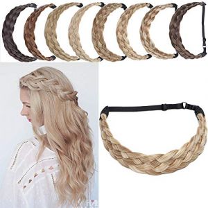 SEGO Bandeau Tressé Serre-Têtes Accessoire Headband Élastique [5 Brins Largeur: 3.8cm] Cheveux Bande Pièce Postiche Twist Femmes Synthétiques Flexible - Blond Foncé & Blond Très Clair (Shiny Collection-88, neuf)