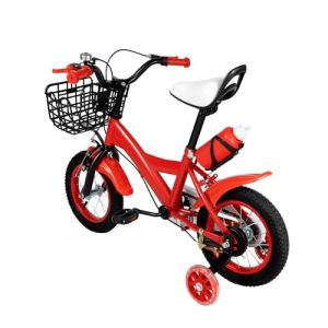 Vélo unisexe avec panier stabilisateurs 12 pouces pour filles et garçons avec roue auxiliaire, frein à rétropédalage (rouge) (Biknltio, neuf)