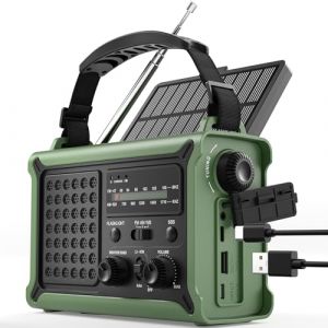 ROCAM Radio d’Urgence à Manivelle 12000mAh avec Panneau Solaire 8500mm² & Dynamo 650mA, Radio AM/FM Portable avec Torche LED, Lampe de Lecture, USB, Alarme SOS – Camping, Coupure de Courant, Survie (Yelaw Technology, neuf)