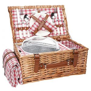 Panier de pique-nique en osier pour 2 personnes avec couverture de pique-nique imperméable et grand compartiment isotherme - Panier de pique-nique en saule avec kit de couverts pour camping, mariage (Twentynexteu, neuf)