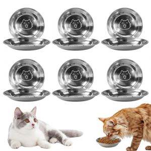 kelav 6 Pi&egrave;ces Gamelle pour Chat 14cm en Acier Inoxydable avec Motif au Fond, Bord Lisse et Lavable Lave-Vaisselle, pour Chat Chien et Petit Animal (ZILLIONZ TRADING LTD, neuf)