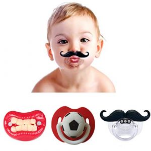 Rmeet Sucette Humoristique Moustache,3 Pack Drôle de Moustache en Silicone Souple Bébé Tétine Sucette de Dentition Orthodontique pour Enfant en Bas Age 0-3 Ans (Rmeet, neuf)