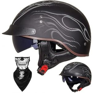 Casque Moto Demi Casque Bol Brain - Cap RéTro Harley Jet Casque Certifié ECE Cruiser Chopper Scooter Pilote Casque Lunettes IntéGréEs Unisexe Casque à DéGagement Rapide,B-L=（59~60cm） (GAOSHUXIA666, neuf)