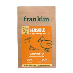 Franklin – Croquettes Chien sans Céréales – Gamme Protéinée – avec 70% de Canard – Mono-protéine – Digestion Facile – Taille 8mm – 1 kg (Franklin Pet Food, neuf)