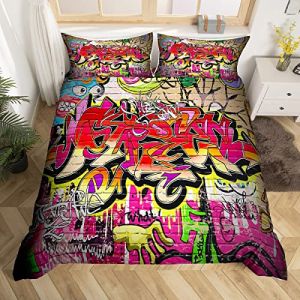 Homewish Parure de Lit 140x200 Enfant 1 Personne, Ensemble Housse de Couette Graffiti Couleur Hip Hop pour Ado Garçon Fille, Ensemble de Literie Graffiti Street Art, Housse Couette Coloré (Suzhou yiyanyun e-commerce Co., Ltd, neuf)