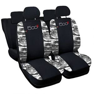 Auto Accessori Lupex - Housses pour siège Auto, compatibles Housses de siège Auto pour 500x, Noir Camouflage Gris, Made in Italy, pour sièges Avant et arrière, compatibles airbags (LUPEX SHOP, neuf)