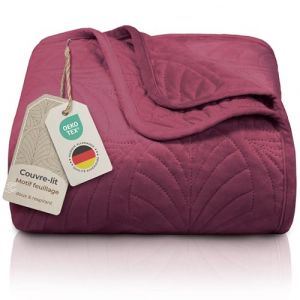 Gr&auml;fenstrayn Couvre lit 170x210 cm &ndash; Dessus de lit matelass&eacute; Motif Feuilles &ndash; boutis d&eacute;co en Polyester Doux pour lit Double, canap&eacute; ou Fauteuil &ndash; Rembourrage l&eacute;ger (Bordeaux) (Torrex24, neuf)