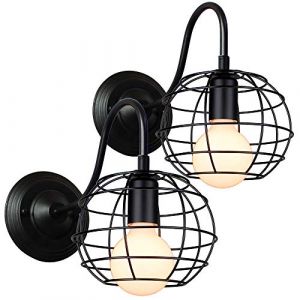 2 pack Appliques Murales Vintage Industrielle Noir Diamant Cage en Métal Plafonnier Luminaire Rétro Applique Intérieure Décoration pour Salon Cuisine Couloir Chambre Café Bar (Ronde - 2Pack) (DOO2U, neuf)