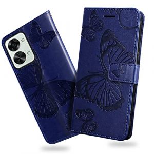 DENDICO Coque pour OnePlus Nord 2T 5G, Papillon Imprimé Housse en Cuir PU Magnétique Portefeuille, Étui à Rabat pour OnePlus Nord 2T 5G, Bleu (DENDICO, neuf)
