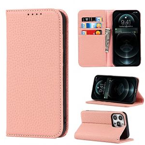 Cavor Coque Compatible avec iPhone 13 Pro Etui,Flip Cuir v&eacute;ritable Portefeuille &Eacute;tui en Cuir,[avec Cordon][4 Fentes][Magn&eacute;tique],Housse Protection Etui - Rose (Copmob, neuf)