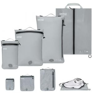 Organisateur Valise Compression Cube D'emballage Lot de 4 Réutilisable TPU Sacs Sous Vide avec IPX8 Étanche Fermeture Eclair Sacs Sous Vide pour Vêtements, Sous-vêtements, Chaussettes, Chaussures (ONT Sport, neuf)
