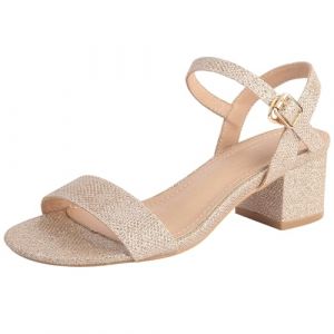 WUIWUIYU Sandales Femme Été Talon Haut Chaussure Escarpins Bout Ouvert Bride Cheville Sandales à Talons 5CM -Or 41 (wuiwuiyu, neuf)