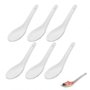 6x &agrave; soupe asiatiques en porcelaine blanche, cuill&egrave;res &agrave; riz &eacute;l&eacute;gantes, cuill&egrave;res de service pour bols de riz, ramen, ap&eacute;ritifs, desserts et dim sum, ensemble de 6 pi&egrave;ces, blanc (DeJiaoAoKanShu, neuf)