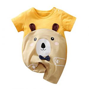 Huttam Body Bebe Garçon Manche Longue Automne Vêtements Bébé Fille Naissance 0-12 Mois Pas Cher Printemps Combinaison Pyjama Bebe Garçon Grenouillère Éléphant Imprimé Barboteuse (6-9 mois, Yellow) (yananshibaotaquzhangliangliangshangmaojingyingbu, neuf)
