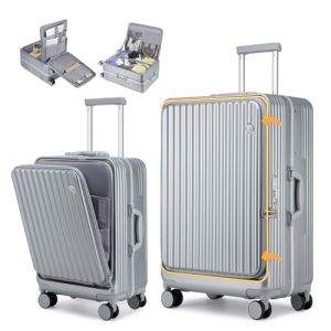 Sea choice Valise Set 2 Rigides 55+75cm &agrave; Coque Rigide &agrave; Ouverture Frontale Polycarbonate Valise de Voyage l&eacute;g&egrave;re en Aluminium avec serrures TSA, Porte-gobelet, Chargeur USB (Sunya EU, neuf)