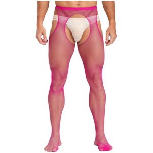 Alvivi Collant Ouvert Entrejambe Homme Sissy Lingerie Collant Transparent Bas R&eacute;sille V&ecirc;tement De Nuit Stocking Rose Vif Taille Unique (Acfunny-eu, neuf)