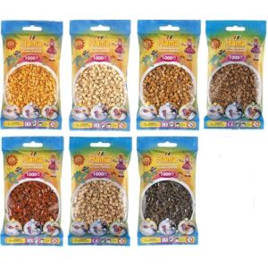 Hama Midi Perles &agrave; Repasser Convulut - Marron (12, Mort 20, Clair 21), Beige 27, Ours en Peluche 60, Cappuccino 75, Nougat 76 + Instructions de Repassage Avec 3 Mod&egrave;les (Happy Price Toys, neuf)