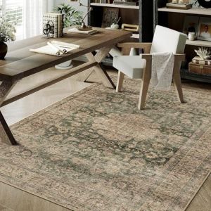 HUGEAR Vert Vintage Tapis Salon 120x170cm Lavable en Machine Antidérapant Grand Carpet Descente de Lit Chambre Adulte Salle a Manger Cuisine Bureau Doux Poil Ras Carpette (RONGBEN, neuf)