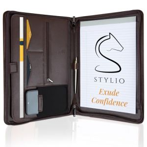 STYLIO A4 Conf&eacute;rencier couleur noyer &agrave; fermeture &eacute;clair Format A4 Porte-documents pour iPad/tablette (jusqu&rsquo;&agrave; 11") T&eacute;l&eacute;phone et cartes de visite &Eacute;tui en cuir vegan avec bloc-notes (Blitze Commerce, neuf)