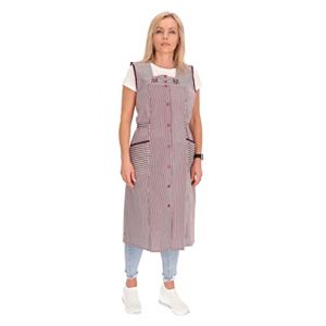 Blouse bouton coton rayé tablier de cuisine robe de maison blouse tablier ceinture, bordeaux, 51 (Schuerzenfabrik, neuf)