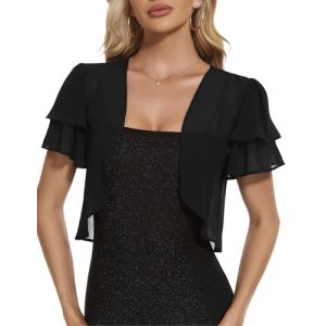 Boléros Femme Veste Printemps Été Gilet Femme Chic et Elégant Boléro Cérémonie à Manches Courtes Cardigan en Mousseline pour Robe Bretelle Mariage (AYOZI, neuf)