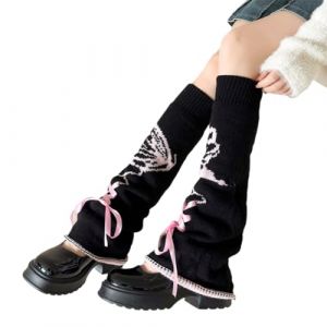 Jambières pour femme en gothique, jambières pour femmes, Kawaii Y2K Legwarmer hiver bottes, jambières fille évasées, jambières Gothic Lolita Accessoires, noir (JackieCHEN, neuf)