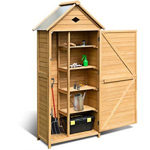 DREAMADE Abri de Jardin en Bois, Armoire de Jardin Remise pour Outils, avec 5 Étagères, Une Porte et Toit Double Pente pour Jardin, Balcon ou Terrasse, Jaune (Bois, 80x45x176 CM) (DREAMADE, neuf)