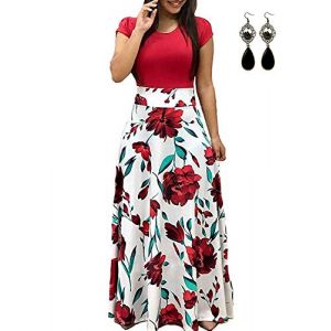 UUAISSO Femmes Robe De Plage Longue Decontract&eacute;e Tunique Manche Courte &Eacute;T&eacute; Boho Maxi Grande Taille D-Rouge-Manche Courte 4XL (XXIE, neuf)