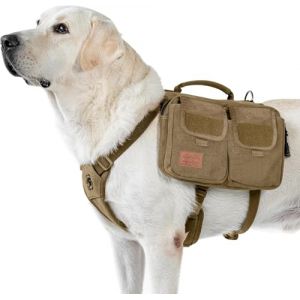OneTigris Hoppy Camper 3.0 Harnais pour chien avec poche - Sac &agrave; dos pour chiens de taille moyenne/grande - Sac &agrave; dos pour chien - 2 poches principales et 4 poches secondaires - Marron M (1T Gear FR, neuf)