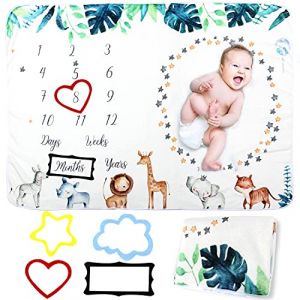 Couverture mensuelle pour b&eacute;b&eacute; gar&ccedil;on et Fille, Unisexe, pour Photos de b&eacute;b&eacute;, Motif Lion Girafe et z&egrave;bre, Cadeau de f&ecirc;te pour Les Nouvelles Mamans, Suivi de la Croissance de l'&acirc;ge (100 x 130 cm) (MUNCASO, neuf)