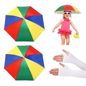 Chapeau Parapluie de Tete, 2 Pcs Couleur Parapluie Tete, Pliable Chapeau Parapluie, Parapluie Arc-en-Ciel, Casquette Parapluie Convient Adultes et Enfants Activité Plein Air Pêche Randonnée Camping (Forest  Zhi, neuf)