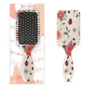 Peigne de massage antistatique avec coussin d'air - Brosse à cheveux vintage rose et coccinelle - Brosse de massage carrée pour femme et fille (OSAM SPACE, neuf)