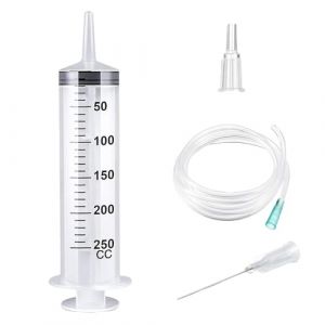250ml Grande Seringue en Plastique, Grande Seringue Plastique Seringue de Dosage avec Tuyau de 1m et Adaptateur de Pointe, Seringue Sans Aiguille, Grosse Seringues, Seringue à Huile (BASTOUR-Official, neuf)