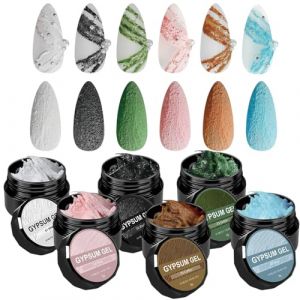 Gel Pl&acirc;tre 3D Ongles 6Pcs - P&acirc;te Gaufr&eacute;e Sans Essuyage Texture Sabl&eacute;e, Effet Gypse Micro-Sculpture Style Japonais | Colle Art Manucure Peinture Dessin, DIY Salon Maison Sculpture Kit (ruanweifang, neuf)