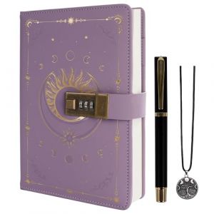TIEFOSSI Journal intime avec cadenas, journal solaire vintage avec cadenas pour femmes et hommes, carnet rechargeable A5 avec cadenas pour écrire, 224 pages numérotées (TIEFOSSI Office, neuf)