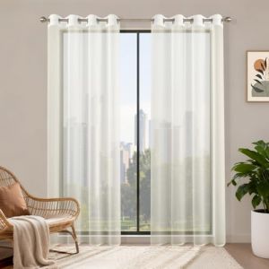 Runy&eacute;la Rideaux Voilages Beige 140x220, Lot de 2 Voilage Fen&ecirc;tre Rideau Transparent &agrave; Oeillet, Moderne D&eacute;coration Int&eacute;rieure pour Salon Chambre Cuisine Baie Vitr&eacute;e, Filtrage de Lumi&egrave;re (Runi-EU, neuf)