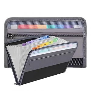 ZORVYN Organisateur de Documents avec Fermeture Éclair, Pochette de Rangement 13 Compartiments pour Chèques, Factures, Reçus, Tickets (A6) (SESINEND, neuf)