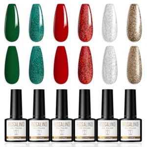 ROSALIND Vernis Semi Permanent 6 Couleurs Vernis Gel UV Semi Permanent Rouge Vert Or Argent Gel Polish Vernis à Ongles Soak Off UV/LED Nail Art Semi-Permanent à Thème de Noël, 8ml (MEISITEMAOYI, neuf)