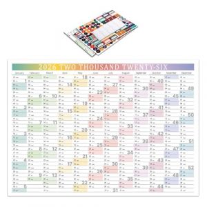 YUVKIN 1 Set Calendrier 2026 mural grand format pli&eacute; en taille poster paysage (74,2 x 52,5 cm) (HerEdit, neuf)