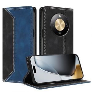 TAUYN Housse Folio en Cuir pour Honor Magic 8 Lite, Premium PU/TPU Cuir Portefeuille Etui Housse, avec Deux Emplacements pour Cartes, Mince et l&eacute;g&egrave;re, Design Simple et &eacute;l&eacute;gant. Bleu fonc&eacute; (Kuaigu, neuf)