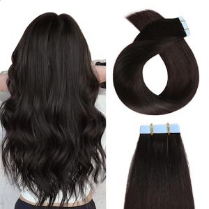 YILITE Extension Adhesive Cheveux Naturel 45cm 20pcs Noir Naturel Extension Cheveux Naturel Adhesif 18 Pouces 50g Tape In Hair Extensions Human Hair (45cm #1b Noir Naturel) (YILITE, neuf)
