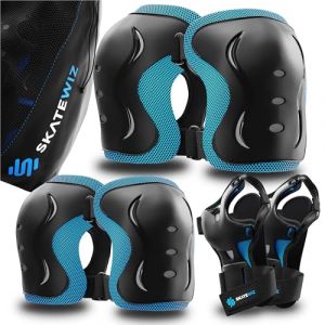 SKATEWIZ Genouill&egrave;re Enfant - Protection Bmx, Protection Roller Fille - Protege Genoux Skateboard - Trotinette Freestyle, Patins &agrave; Glace - IMPACT XS - Enfants Bleu (Niuri, neuf)