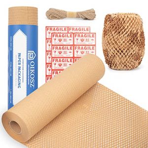 OIKOSZ Papier d'emballage en nid d'abeille &ndash; Alternative durable au papier bulle pour d&eacute;m&eacute;nagement/exp&eacute;dition/emballage &ndash; Rouleau de papier kraft marron recycl&eacute; et &eacute;cologique (30 cm x 50 m) (ASTBIA, neuf)